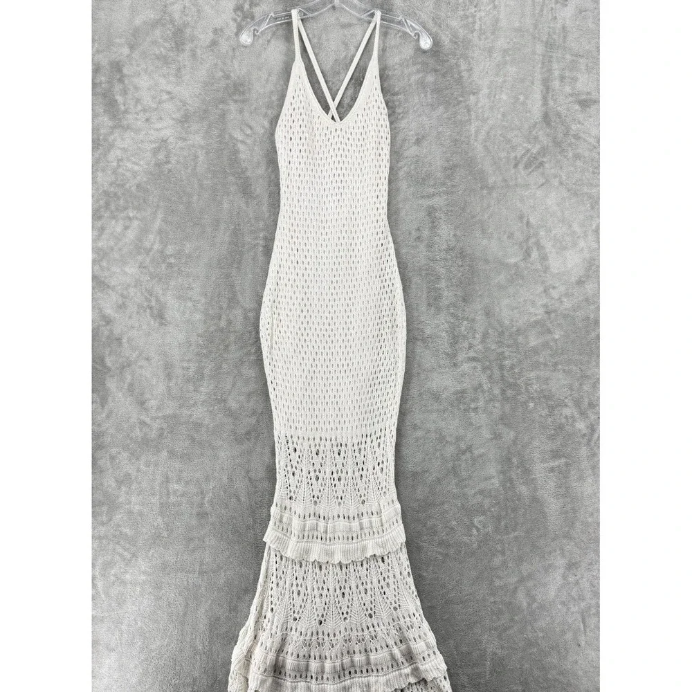 Venus Dress Womens Medium Crochet Maxi Mermaid Boho Low Back Bodycon Boho Resort - Picture 1 of 11
